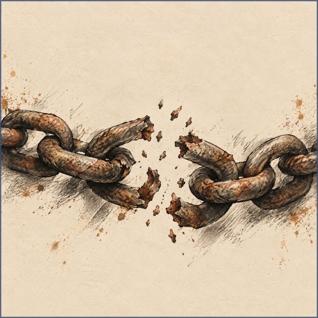 Correntes partidas, desenhadas em uma folha de papel.