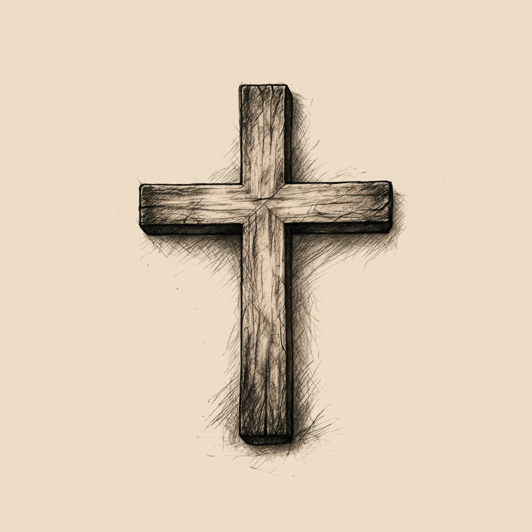 Uma cruz de madeira desenhada a lápis.